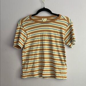 Billabong Yellow and White Striped Short Sleeve Tee